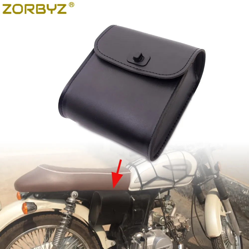 

ZORBYZ Universal Motorcycle Black/Brown Mini PU Leather Handlebar Sissy Bar Saddlebag Tool bag Side Bag For Honda Yamaha Suzuki