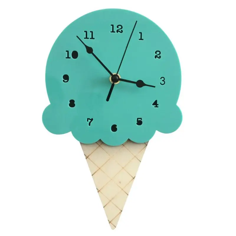 

Wall Clock Silent Non-Ticking Ice Cream Shaped Decorative Wood Clocks Battery Powered Wall Clock Modern Design