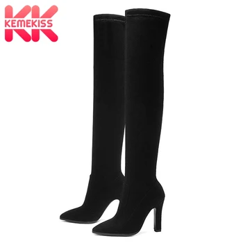 

KemeKiss Women Over The Knee High Boots Slip on Winter Shoes Thin High Heel Pointed Toe All Match Women Boots Size 34-43
