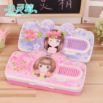 

with fine girls mirror comb stationery box pupil plastic pencil case pen box 21*9.5*3.5cm 160g Lovely pencil box Stationery coll