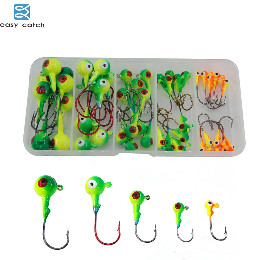 

Easy Catch 46pcs/box mixed double colors 3D Eyes Jigging lead Head Fishing Hooks for fishing outdoor tackle