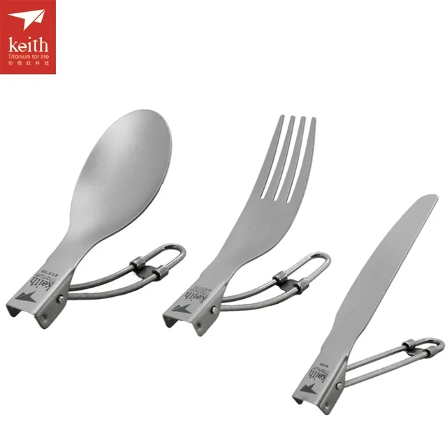 Keith Outdoor Cutlery Titanium Spoon Folding Knife Camping Spork Ti530234