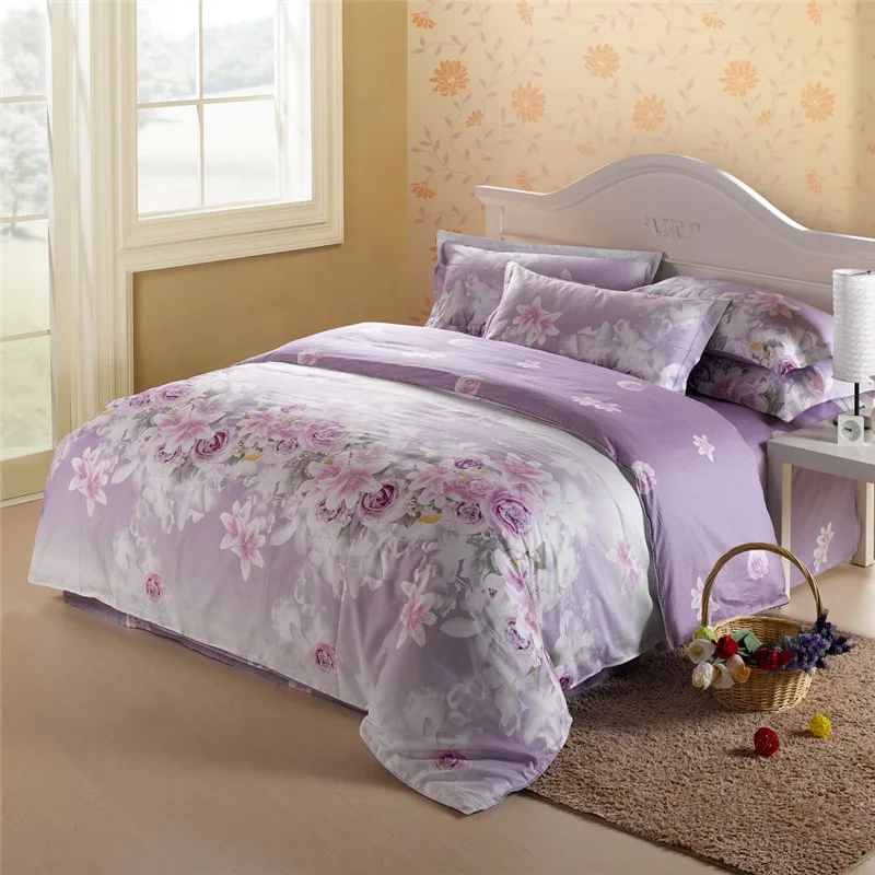 

Fashion Simple Life Small Fresh Floral Print Pattern Polyester Fiber Four-Piece Quilt Cover Sheets Pillowcase Comfort Bedding