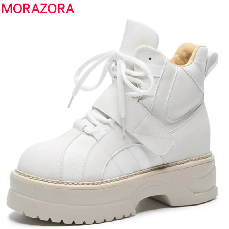 MORAZORA 2018 new arrival ankle boots for women round toe genuine leather autumn boots lace up fashion platform shoes woman