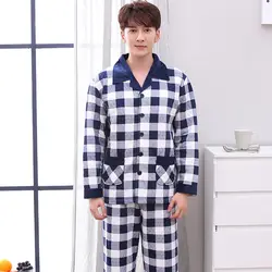 Лидер продаж осенние и зимние стеганые мужчин пижамные комплекты Длинные рукава пижамы мужской толстый хлопковое ночное белье