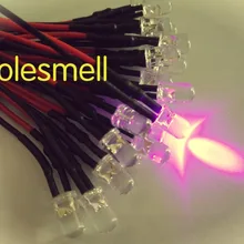 100 шт. 5 мм 12 В розовый прозрачный Круглый лампа Светодиодная Набор 20 см Предварительно Проводная 5 мм розовый 12 В DC