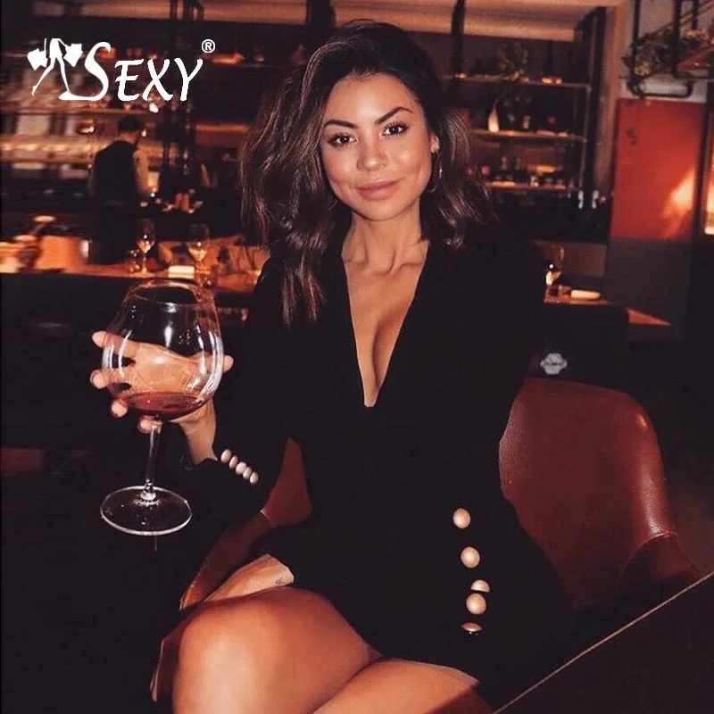 Женские блейзеры Gosexy черные и белые с глубоким v образным вырезом длинными