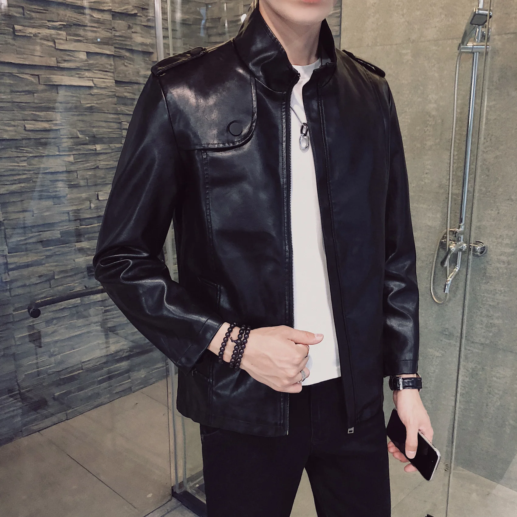 

Autumn new men fur coat male locomotive youth PU leather jacket cultivate one's morality in the spring and autumn