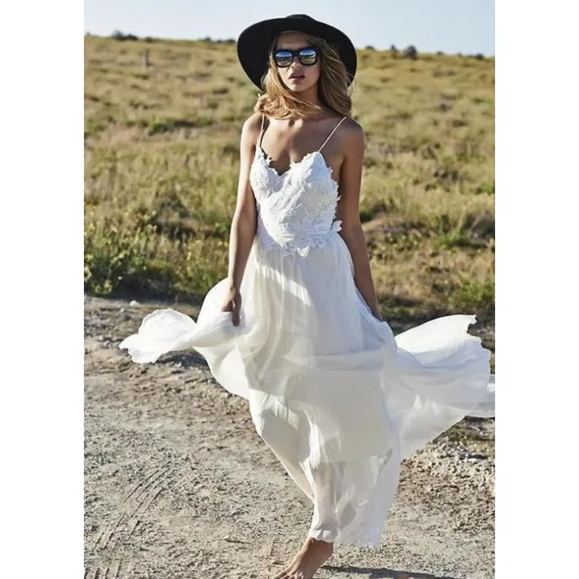 Simply Summer Spaghetti Straps Chiffon Wedding Dresses Appliques