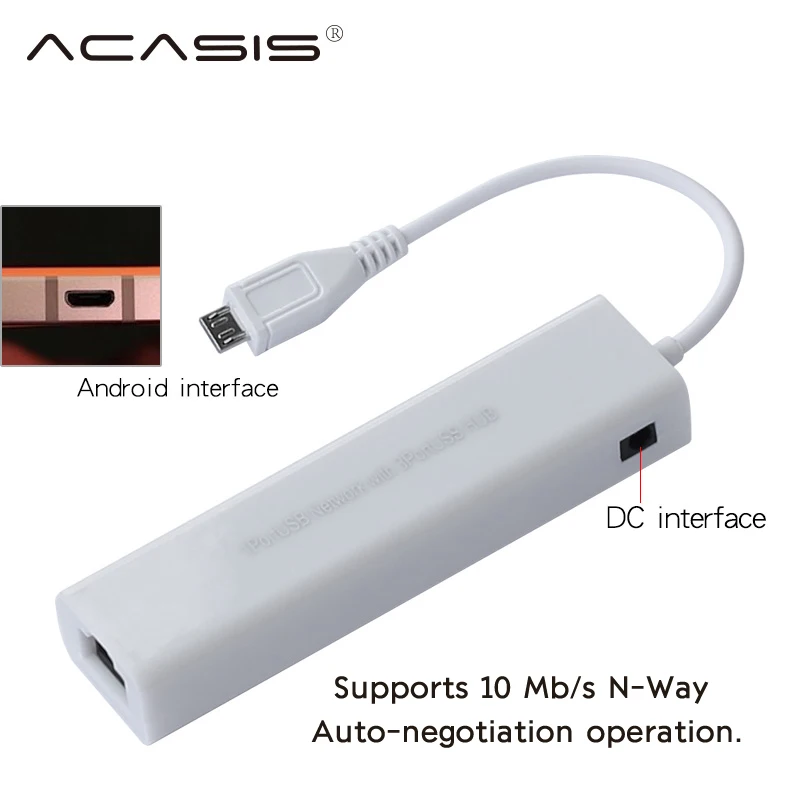 Acasis OTG 3 Порты и разъёмы USB 2,0 концентратор 10/100MB для микро-флеш-накопителя USB RJ45 сетевой адаптер проводной сетевой карты для Win7 Android Mac OS ноутбук