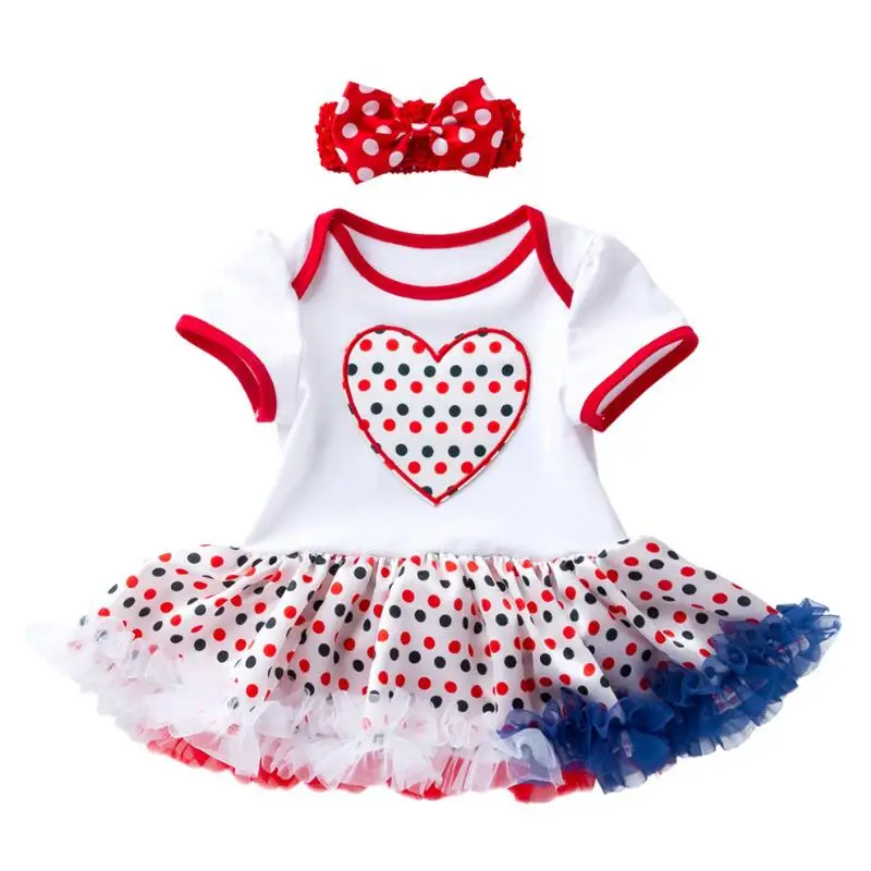 

2019 New Baby Short-sleeved Star Print Baby Girl Romper Tutu Dress+Headband 2pcs 4th of July Patriotic Newborn Baby Clothes