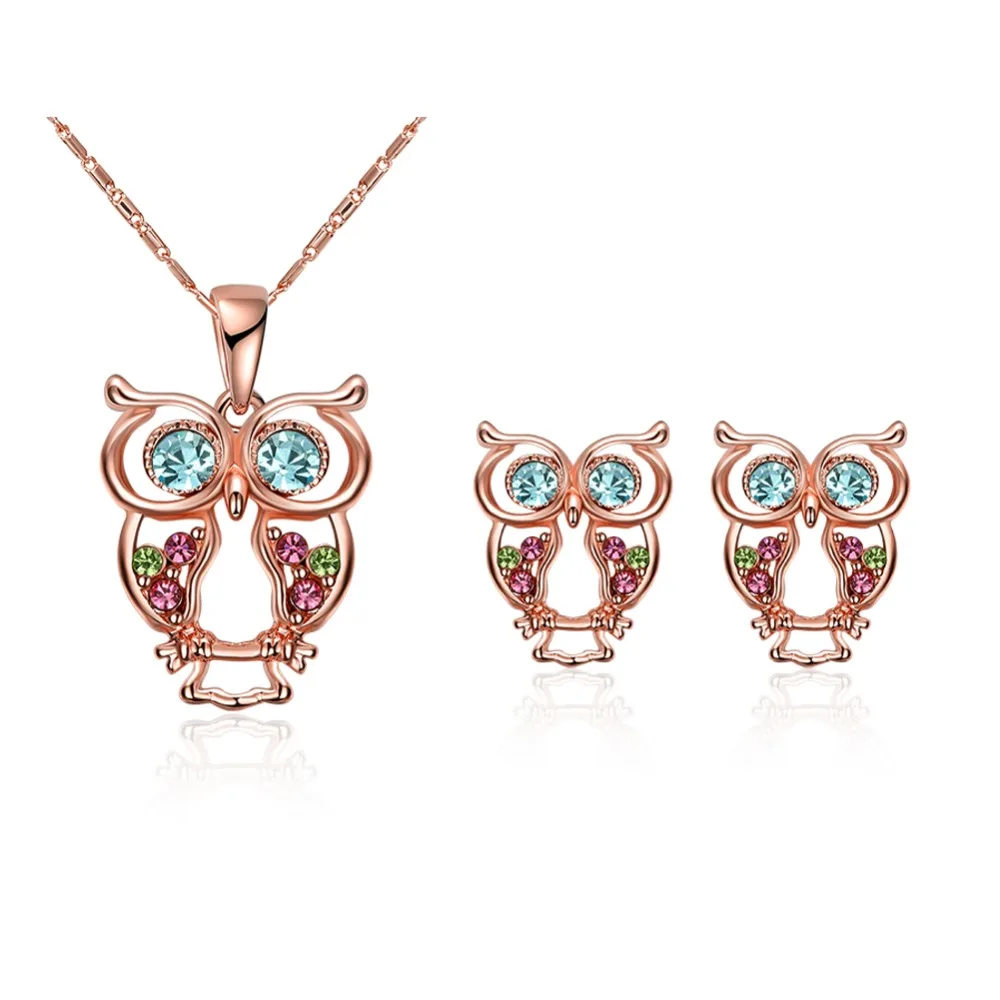 

Cute Animal Pendant+Earrings Jewelry Set Rose Gold Filled Lovely Accessories