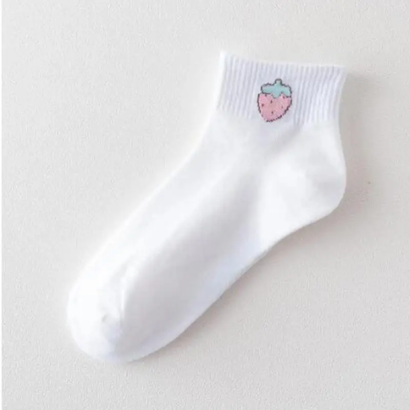 Strawberry Летние милые носки, осенняя хлопковая смесь для девочек, белые неглубокие носки, женские маленькие Дышащие Короткие носки по щиколотку - Цвет: Strawberry