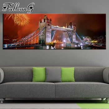 

FULLCANG full square/round drill large 5d diy diamond painting night castle bridge mosaic embroidery landscape fireworks FC1311