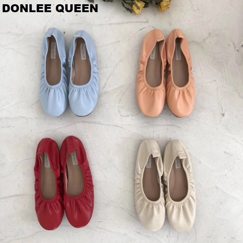 Женские балетки на плоской подошве DONLEE QUEEN мягкие плиссированные с закругленным