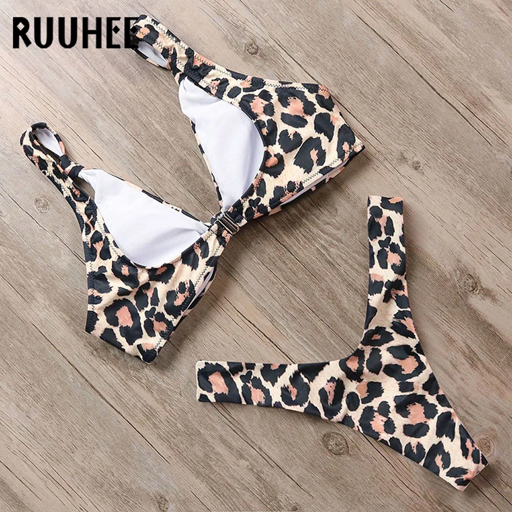 RUUHEE, сексуальный леопардовый купальник-бикини, купальник для женщин, Бразильский бикини, набор, Мягкий купальник, пуш-ап, летняя пляжная одежда, бикини