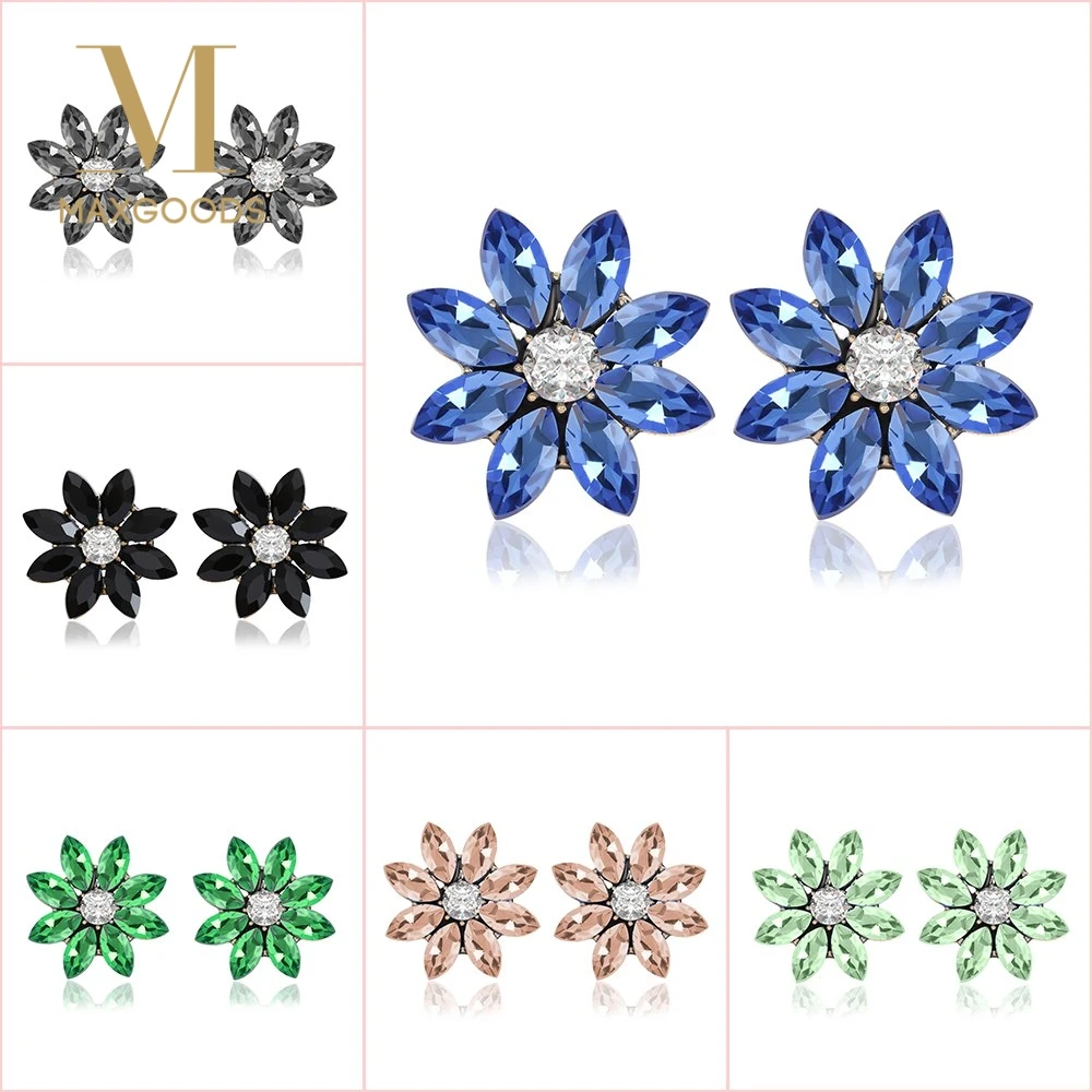 

13 Color!! 1 Pair Fashion Colorful Crystal Flower Ear Stud 2017 New Arrival Rhinestone Earring for Women Jewelry Nice Gifts