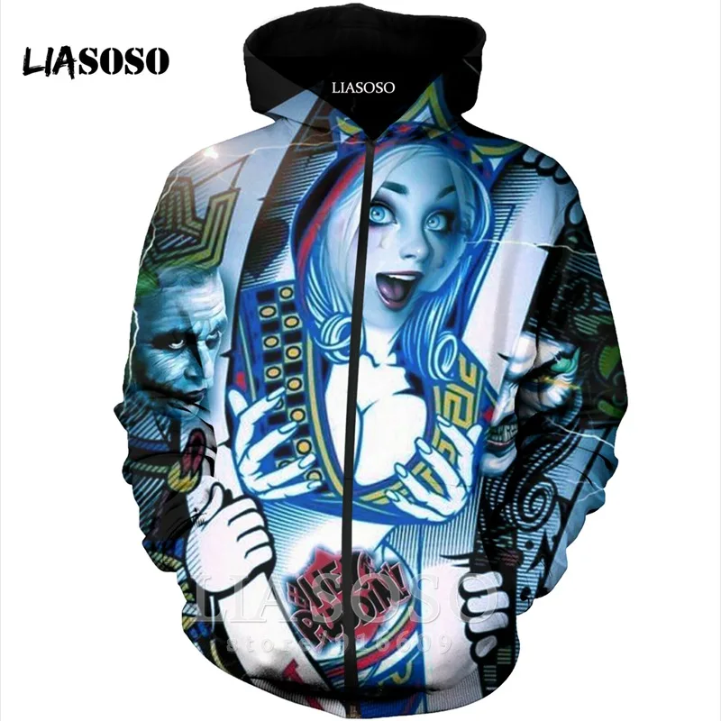 Funny 3D Print Unisex Anime Harley Quinn hip hop clown Sweatshirt joker jacket Harajuku zipper shirt hoodies rock hoodie A125 - Цвет: 3