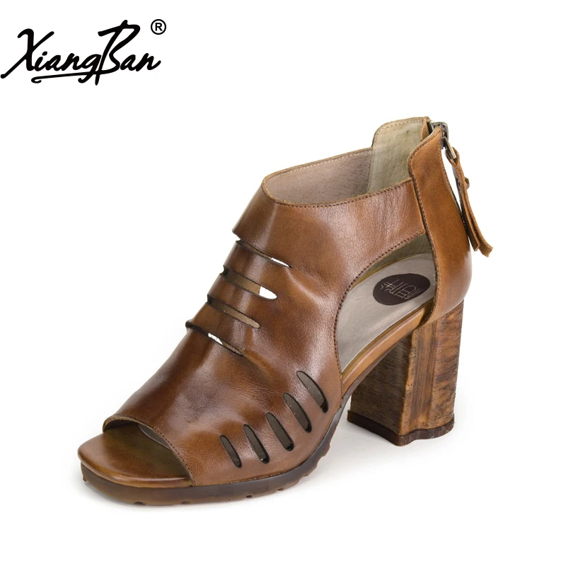 

Xiangban Gladiator Sandals Thick With Rome Women Leather Summer Cool Boots Sandals Peep Toe