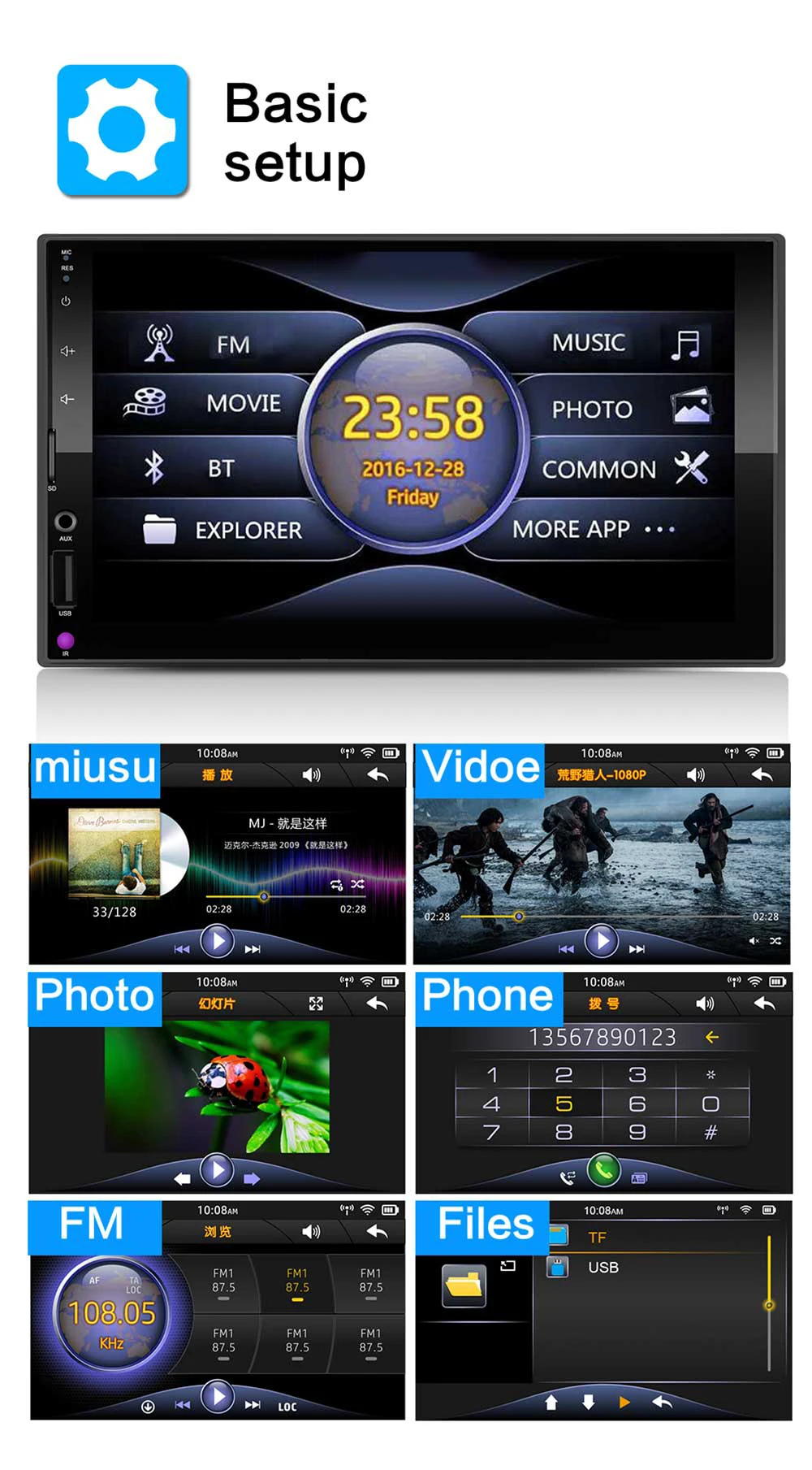 2 DIN автомобильное радио Зеркало Ссылка(для Android телефонов) емкостный экран MP5 Bluetooth USB TF FM камера мультимедиа 2din радио плеер