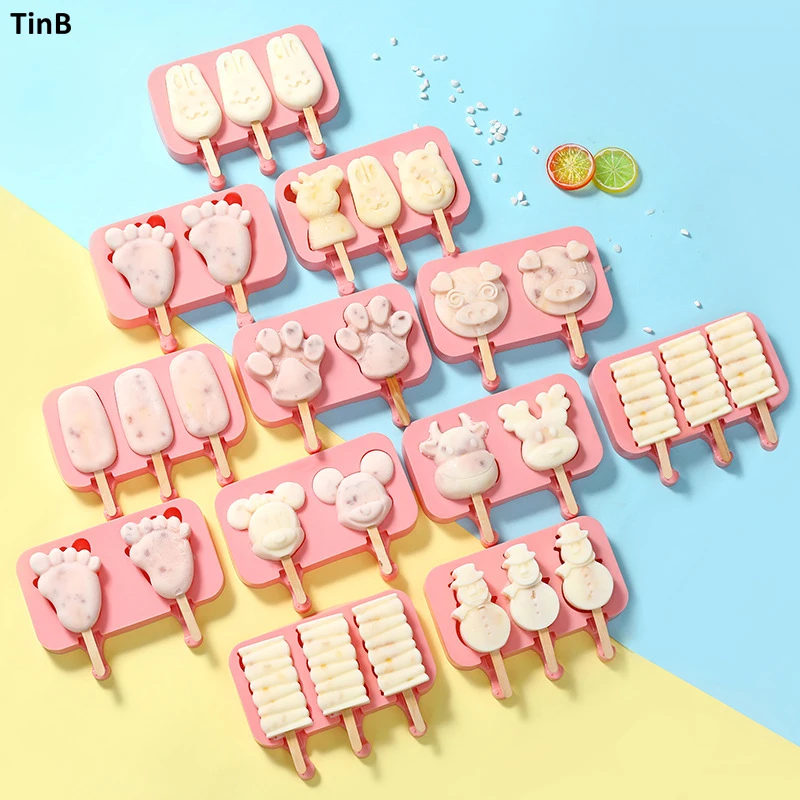 

10 style DIY Silicone Ice Cream Mold Popsicle Molds Popsicle Maker Holder Frozen Ice Mould with Popsicle Sticks lid kitchen Tool