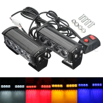 

50Pcs/Lot 2Pcs Set 7-Flashing Mode 12V 4 LED Strobe Flash Grille Light Warning Hazard Emergency Lamp Car Truck