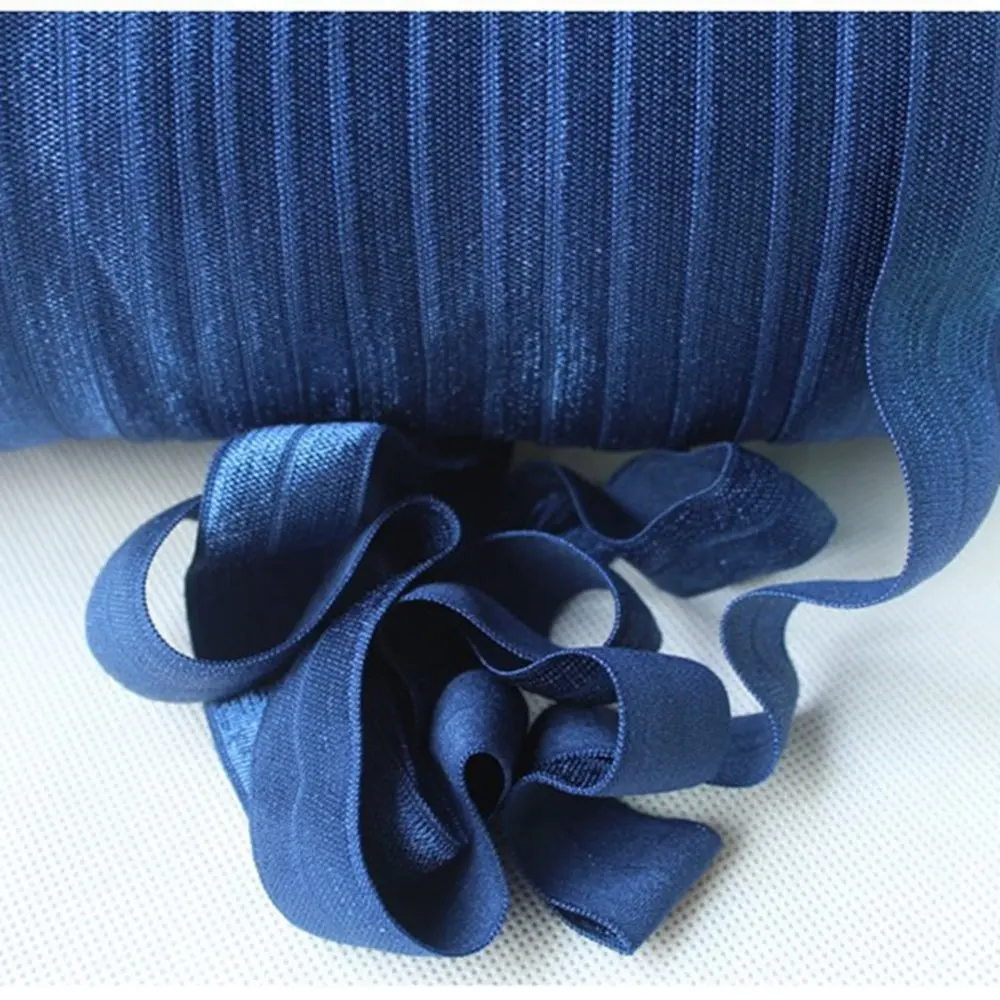 

1" 25mm 10 50 100Yards Solid Color 370 Navy FOE Fold Over Elastic Ribbon