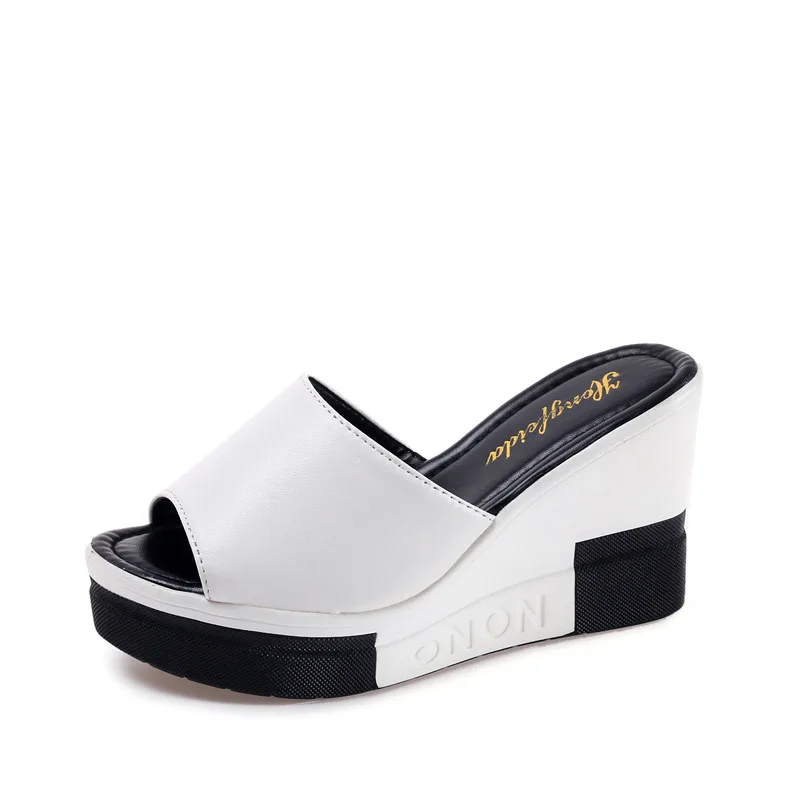 

Summer Female Fish Head Slope With Thick Crust Muffin Sandals And Comfortable Slippers Toe Slip-On Healthy Wedge Shoes