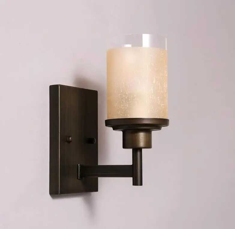 

American Country Stairs Aisle Iron Wall Lamp European Industrial Retro Bedroom Bedside Glass Lampshade Wall Light Free Shipping