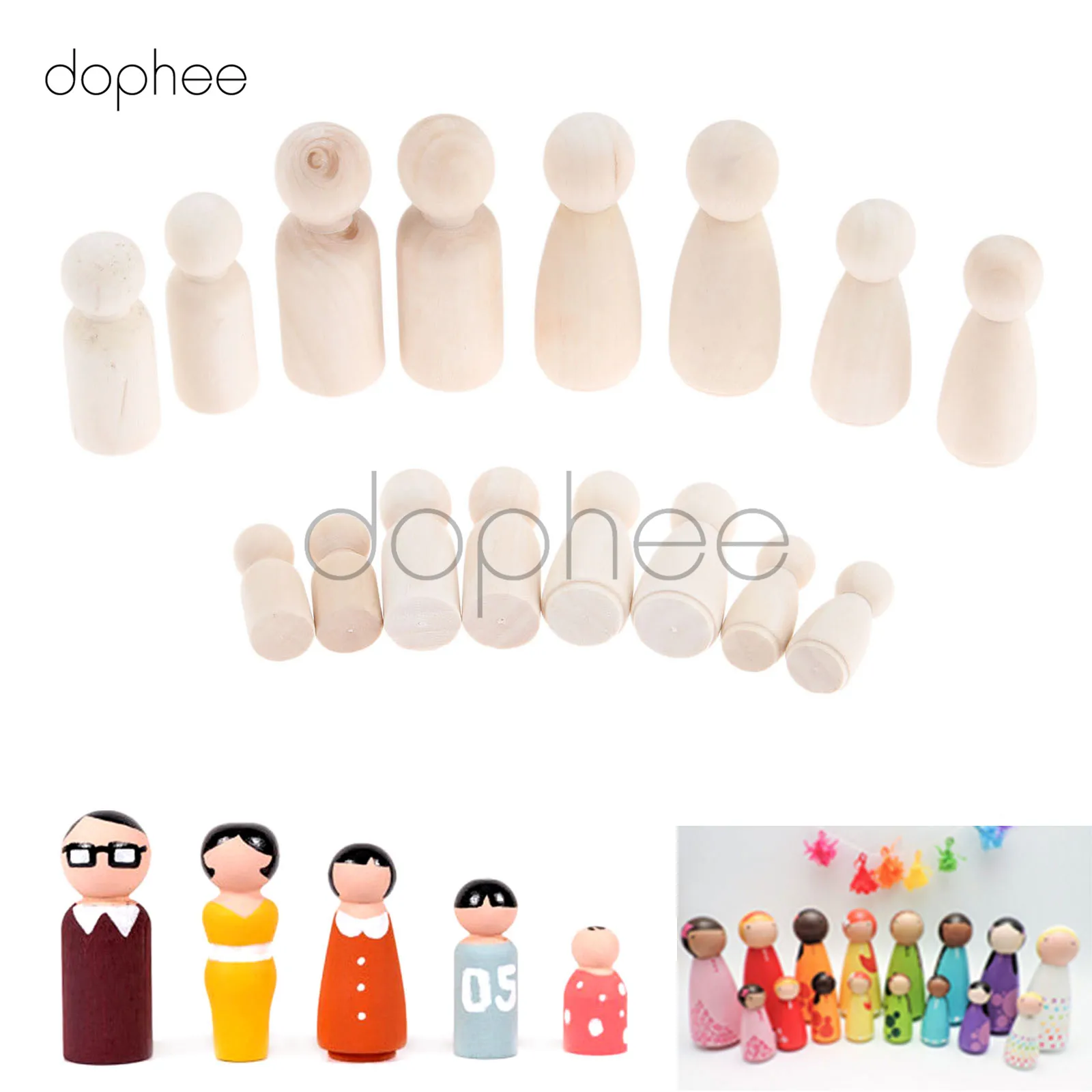 Dophee 16 шт Смешанные 35/43/55/65 мм деревянные колышки для кукол Неокрашенные Фигурки