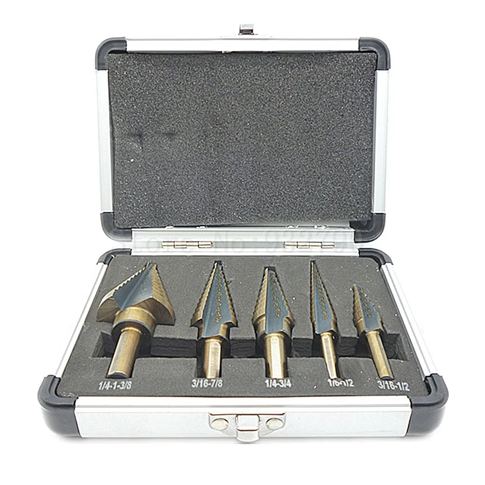  5pc Large Cobalt Hss Step Titanium Cone Drill Hole Cutter Bit Multiple Hole 50 Sizes Step Drill Bit