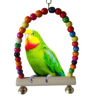 

Eshylala 14cm Colorful Parrot Swing Bird Cage Toys Cockatiel Budgie Lovebird Wooden Birds Parrots Swings Toy Wood