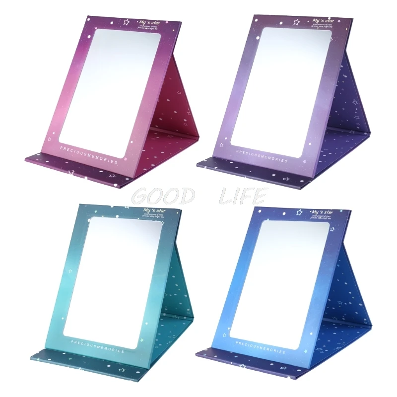 

Free Shipping 1pc Desktop portable creative star fold cosmetic mirror color paper cute mirror