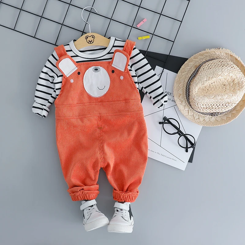 HYLKIDHUOSE الطفل الفتيات الفتيان مجموعة ملابس 2018 الخريف الأطفال الملابس الدعاوى طفل الرضع الدب T قميص مريلة السراويل الاطفال زي