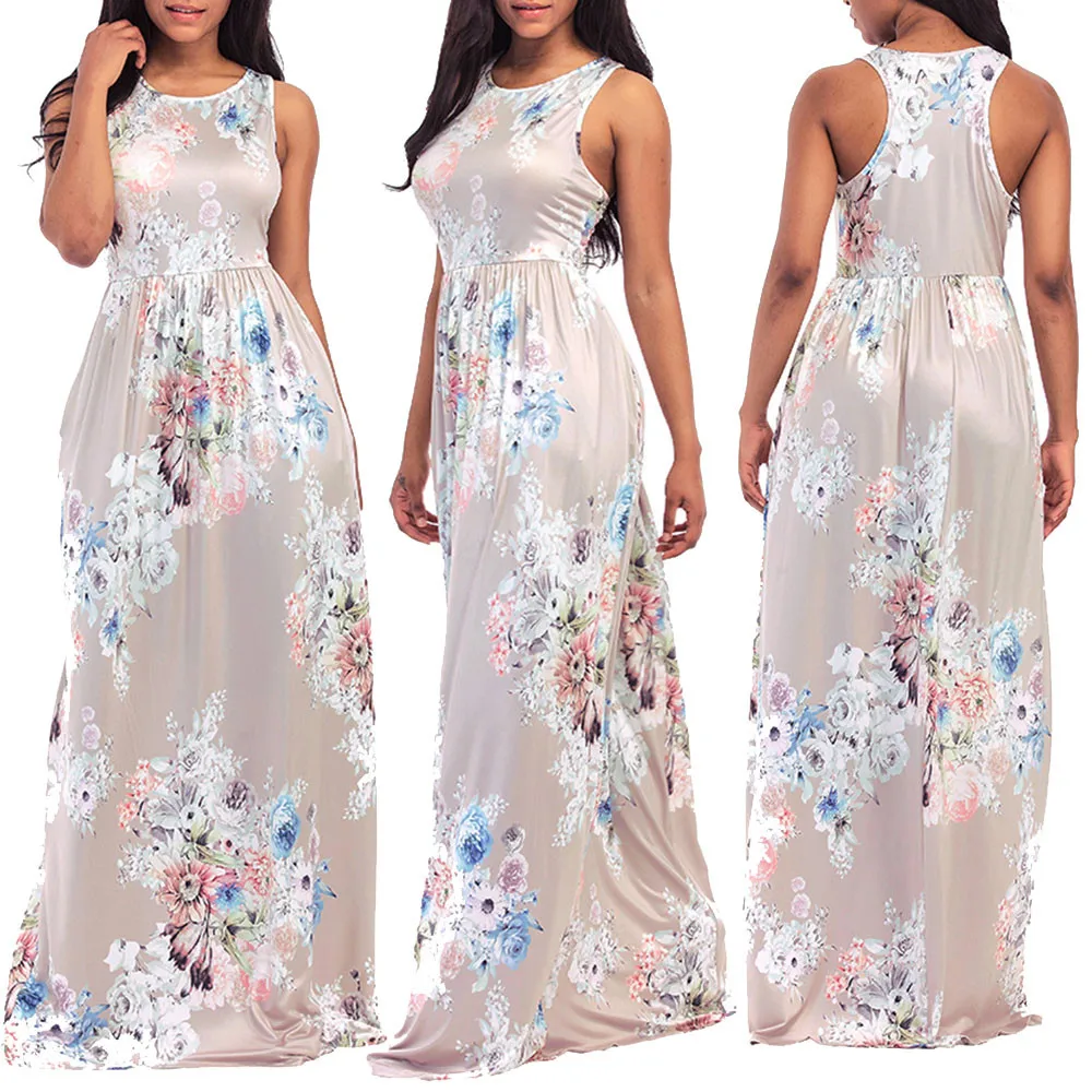 Round Neck Plain Sleeveless Casual Dresses