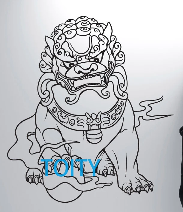 Chinese Guardian Lion Wall Sticker Feng Shui Scenery Symbol Vinyl Decal Home Room Interior Art Decor Creative Mural H64cm xW58cm | Дом и сад