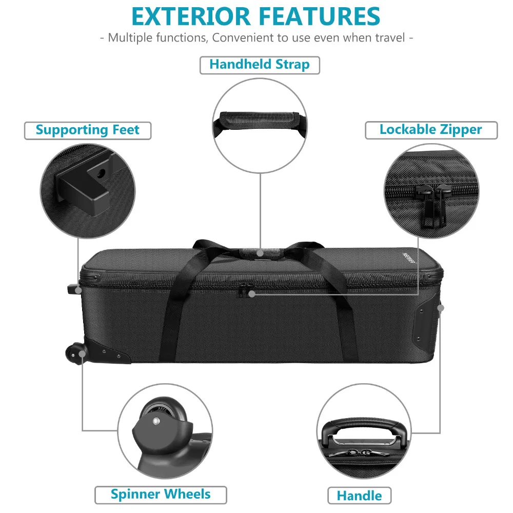Neewer 44 inches Rolling Camera Case Anti-shock Detachable Padded Compartment Tripod Case Durable Waterproof for CameraTripod