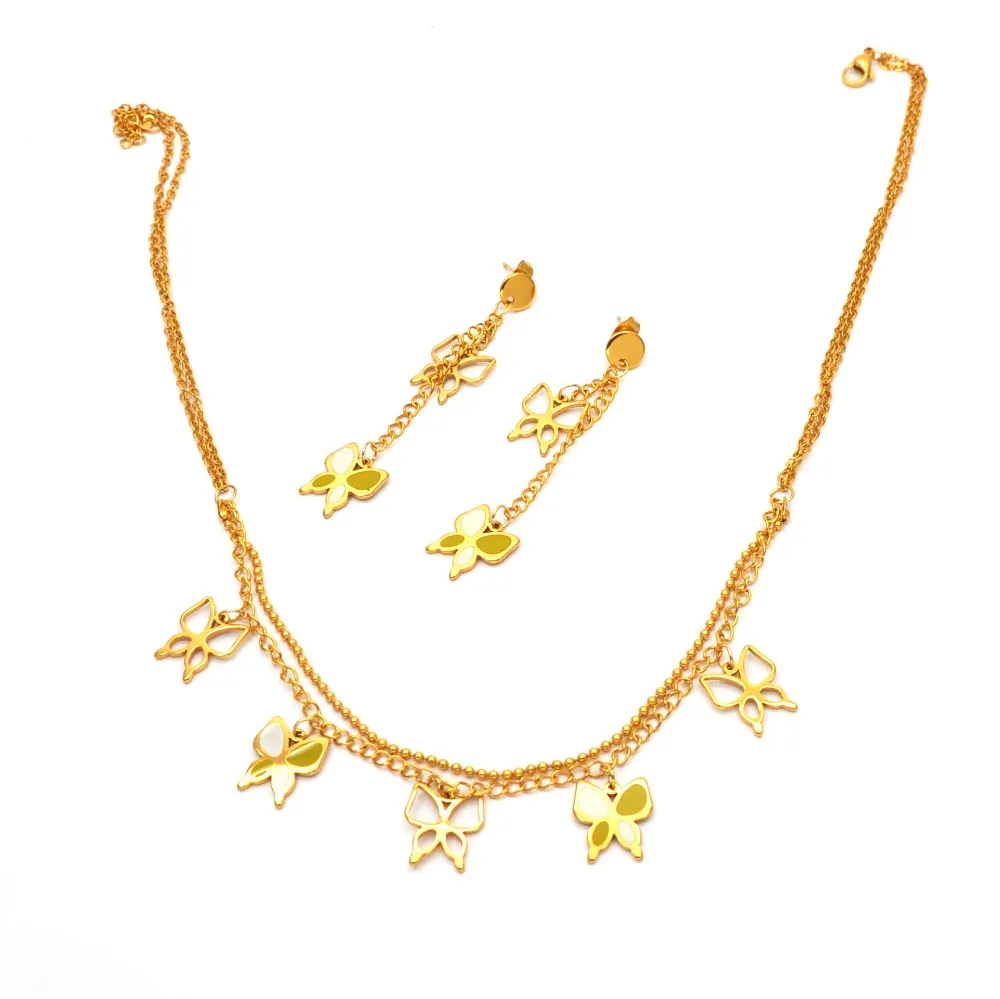 

new tide jewelry sets wholesale stainless steel jewelry sets hollow butterfly drop earring & necklace sets delicate giftsNE05051