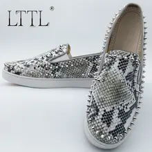Spikes Men Loafers Fashion Genuine Leather Casual Mens Dress Shoes Luxury Platform Men’s Flats Snakeskin Italian Men Shoes