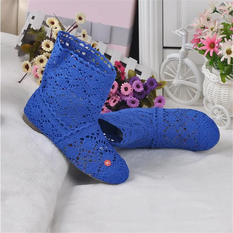 Femininas de Malha Botas de Malha de Fundo Botas de Renda Primavera e Outono Sapatos com Calçados Oca para Primavera e Outono Botas Plano Tubo Alto Baixo Femininas Respiráveis 2021 - 6 oca para primavera e outono, malha de