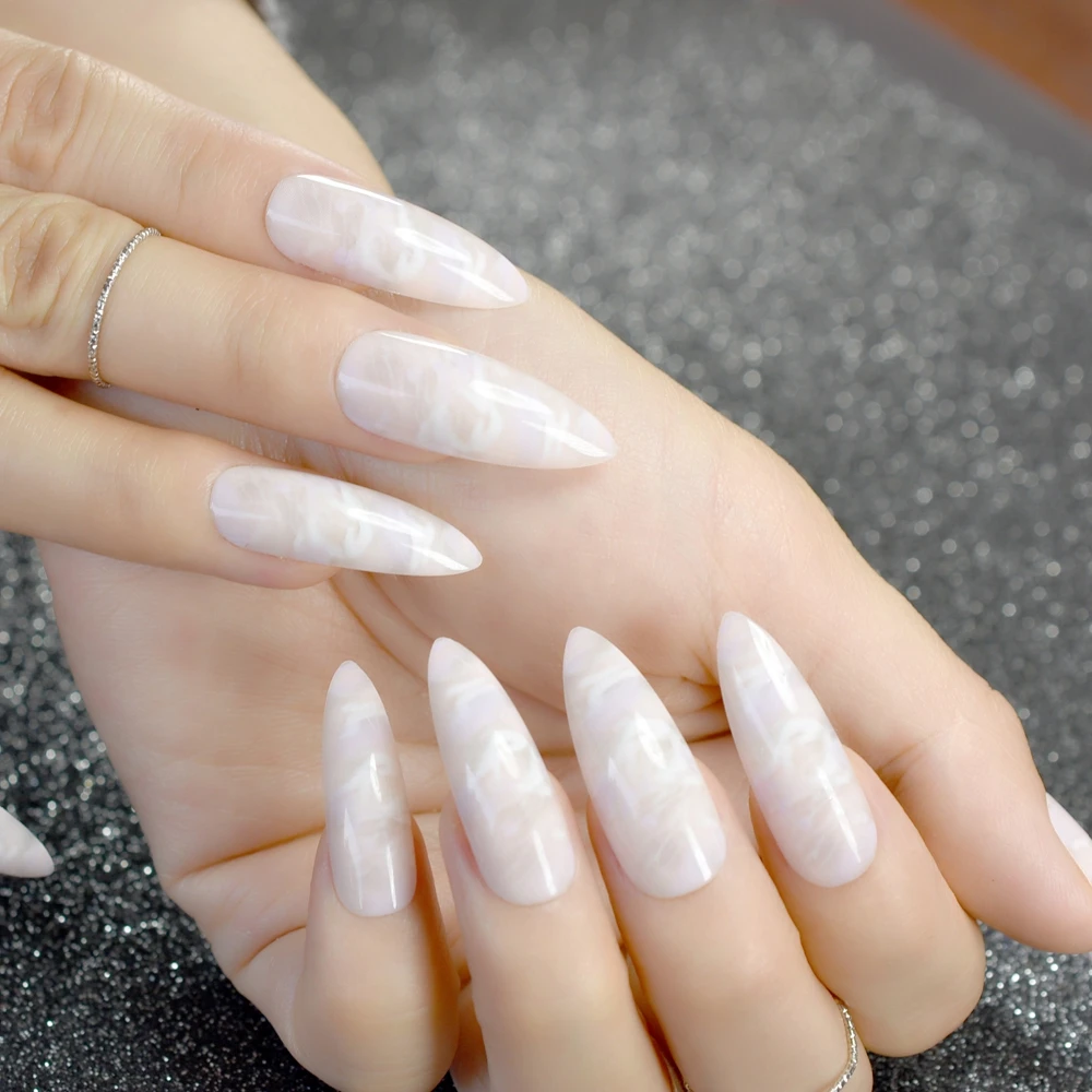 Sharp Extra Long Artificial Nails Natural Marble Design ...