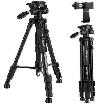 

K&F Concept TM2324L Black Portable Compact camera Tripod 56inch for Video Camera Cellphone 3-Way Swivel Pan Tilt Head