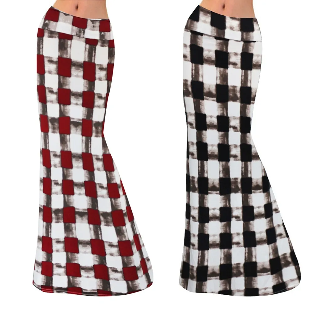 Women Chiffon long skirt Candy Color Pleated Women Skirts High Waist Checkered Printed Bodycon Comfort Long Mixi Skirt 5.7