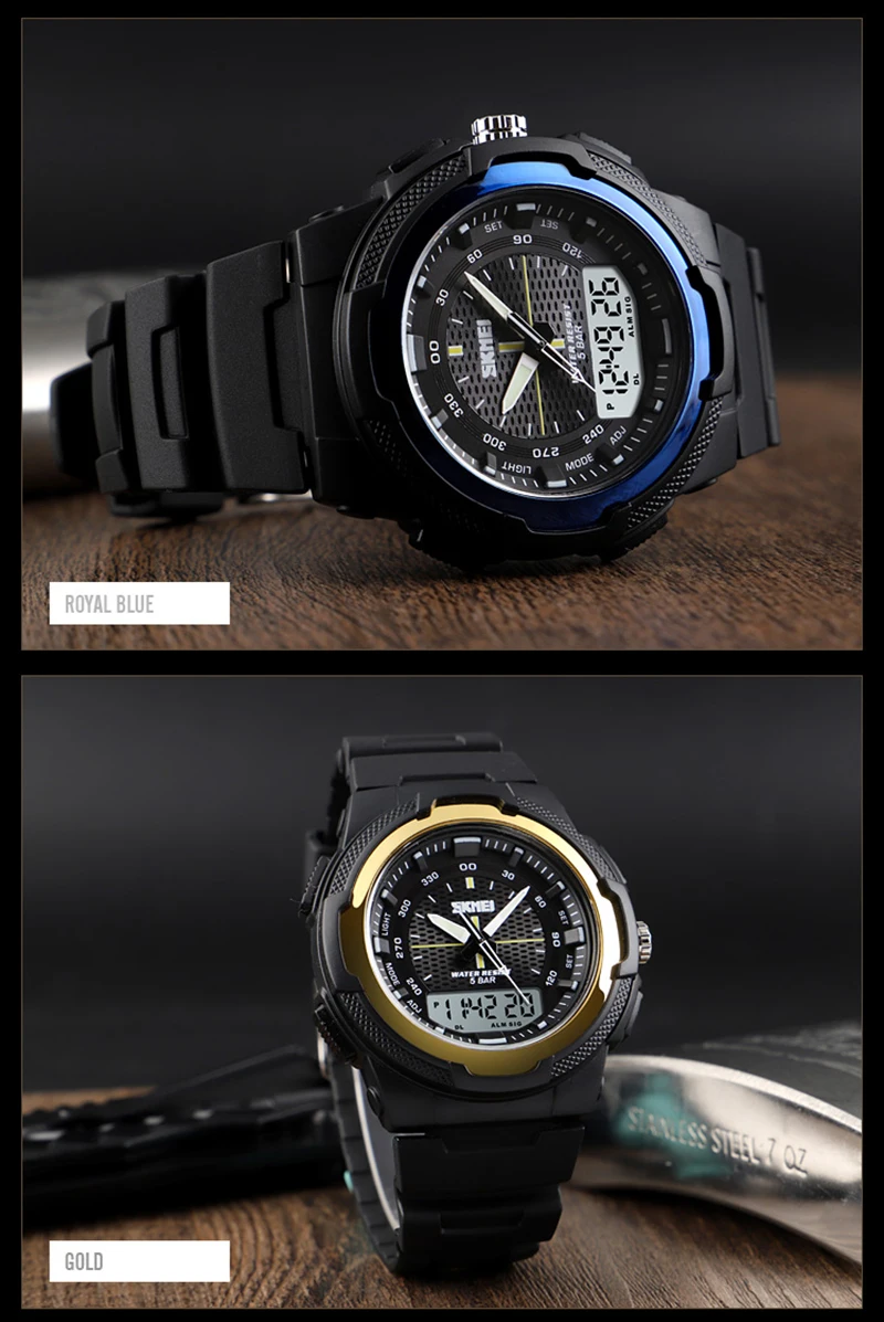 Спортивные часы для мужчин, двойной дисплей, светодиодный, цифровой, водонепроницаемый, кварцевые, военные часы, мужские часы, erkek kol saati relogio masculino SKMEI