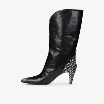

rome style women boots Snake mixed colors sexy med heels mid-calf boots women Europe plus size 44 winter women shoes 2018 newest