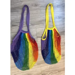 Женская сумка для хранения с защитой окружающей среды, модная пляжная сумка радужного цвета, сумка для покупок в супермаркете, Сетчатая