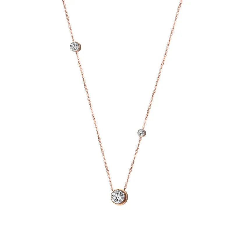 

Simple Love Pendant Necklace Stainless Steel Crystal Zircon Choker Rose Golden Gift for Women Lover Engagement Jewelry 