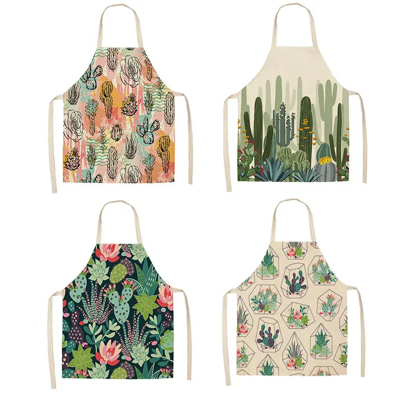 

1pcs Women Men Tropical Monstera Cactus Cotton Linen Aprons for Kitchen 53*65cm Home Cooking Baking Cleaning Accessories WQ0002