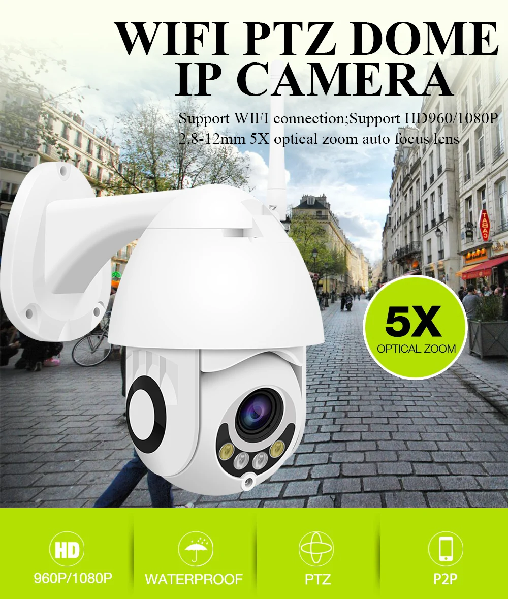 1080P Беспроводная PTZ IP камера wifi 5X Zoom наружная 960P CCTV камера безопасности видео камеры наблюдения Аудио Цветная камера ночного видения