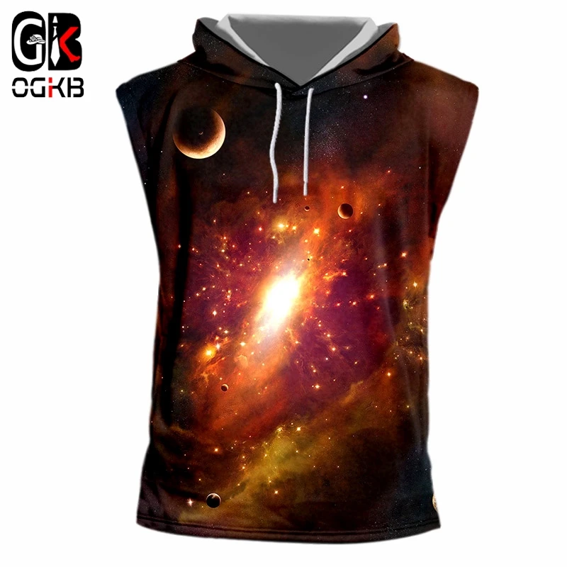 

OGKB Hooded Tank Top Homme Fashion Short 3D Print Starry sky Hiphop Big Size Clothing Hombre Summer Cap